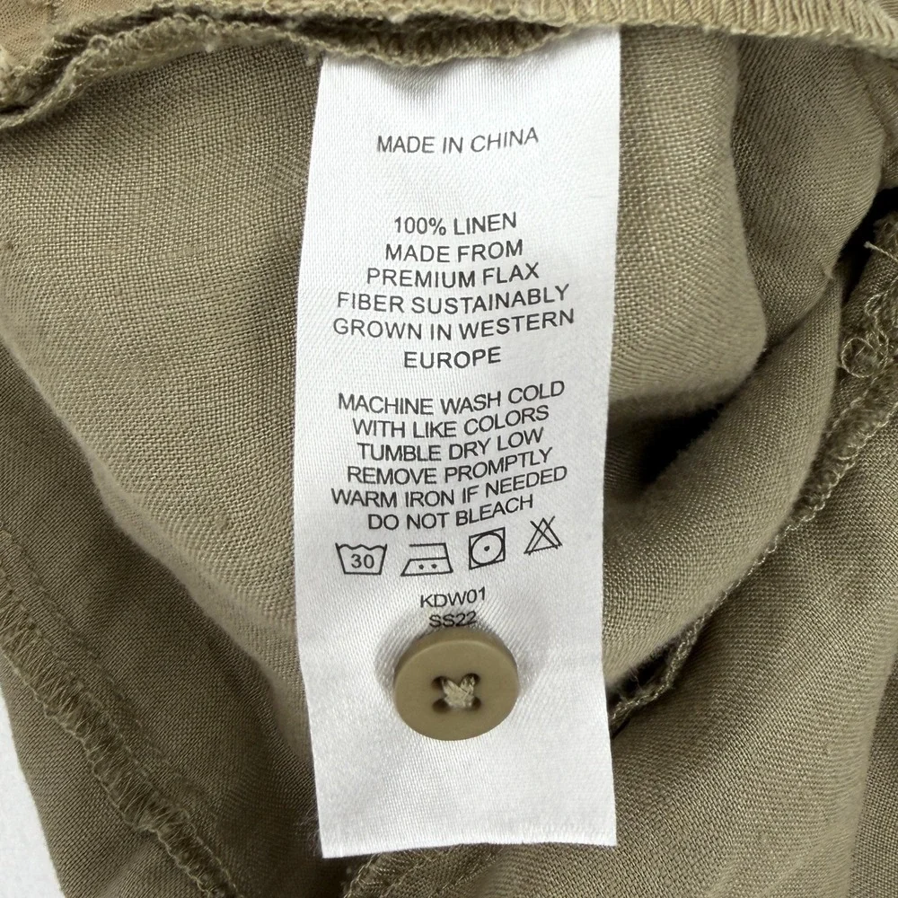 QUINCE Square Neck Linen Jumpsuit Women Medium Olive Green Belted Sleeveless